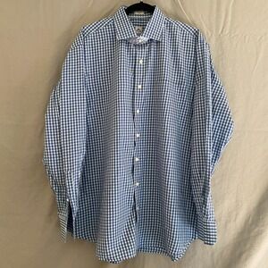 Peter Millar Mens XL 100% Cotton Plaid Button-Down Dress Casual Shirt Blue